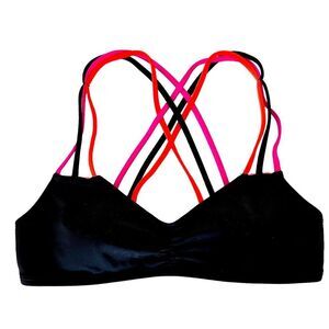 Victoria’s Secret Bikini Top Swimsuit Pool Beach Strappy Black Pink Size Small